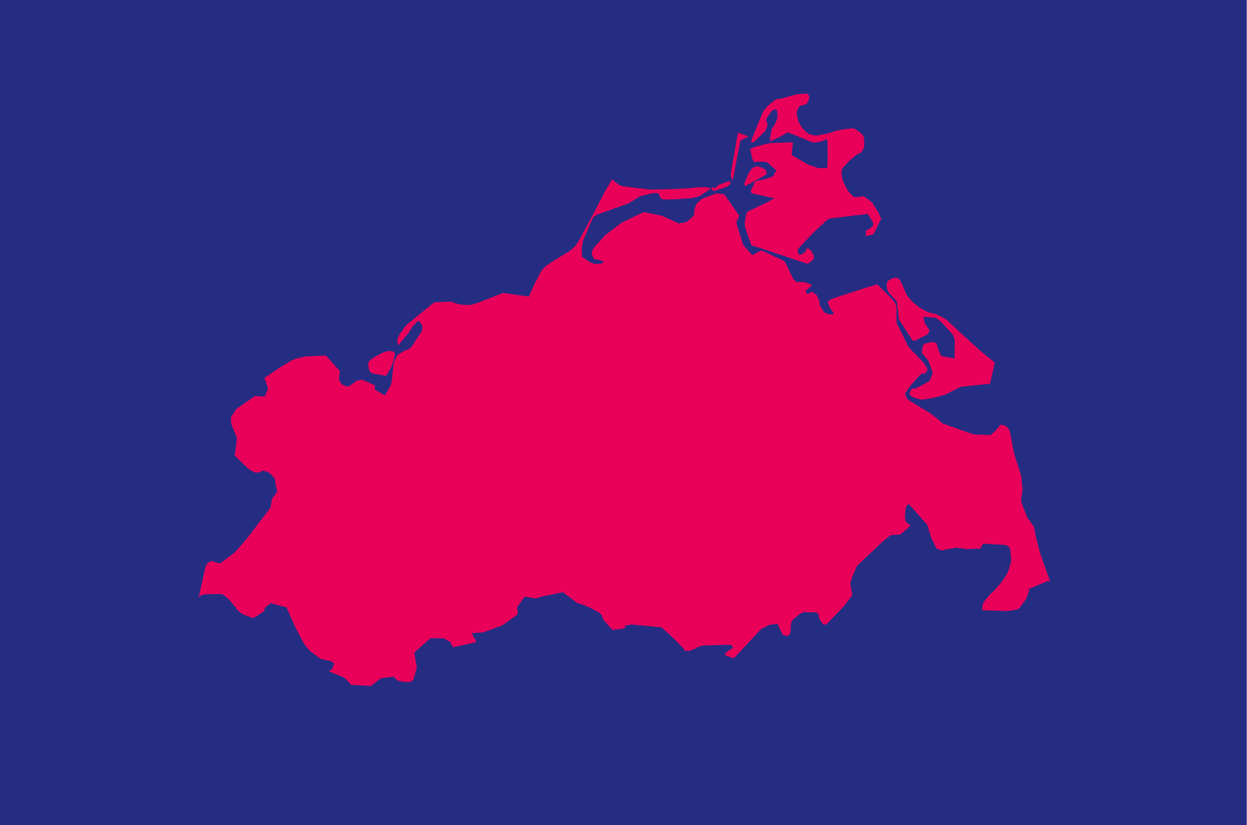 Eine rote Karte von Mecklenburg-Vorpommern auf blauem Hintergrund