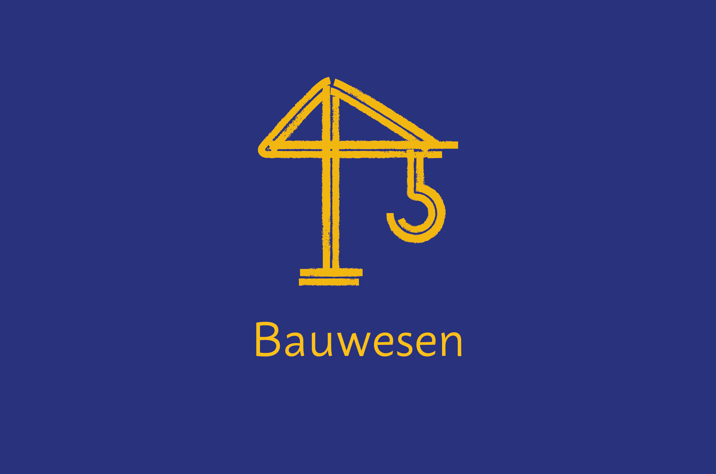 Ein Baukran-Piktogramm. Text im Bild: „Bauwesen“