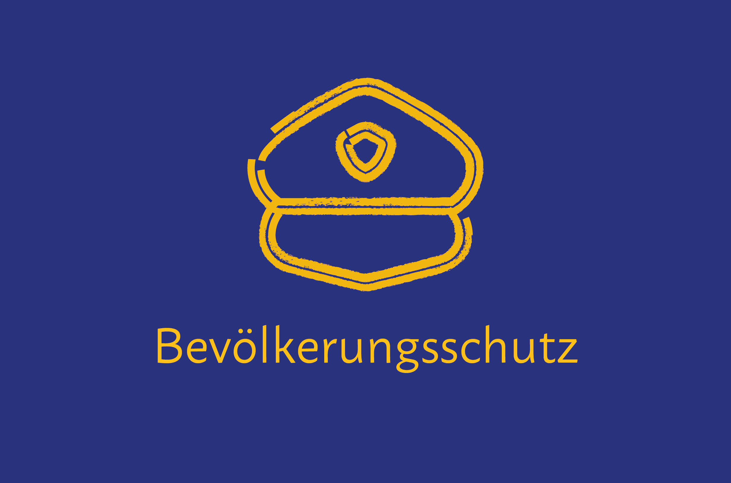 Ein Piktogramm einer Polizeimütze. Text im Bild „Bevölkerungsschutz“