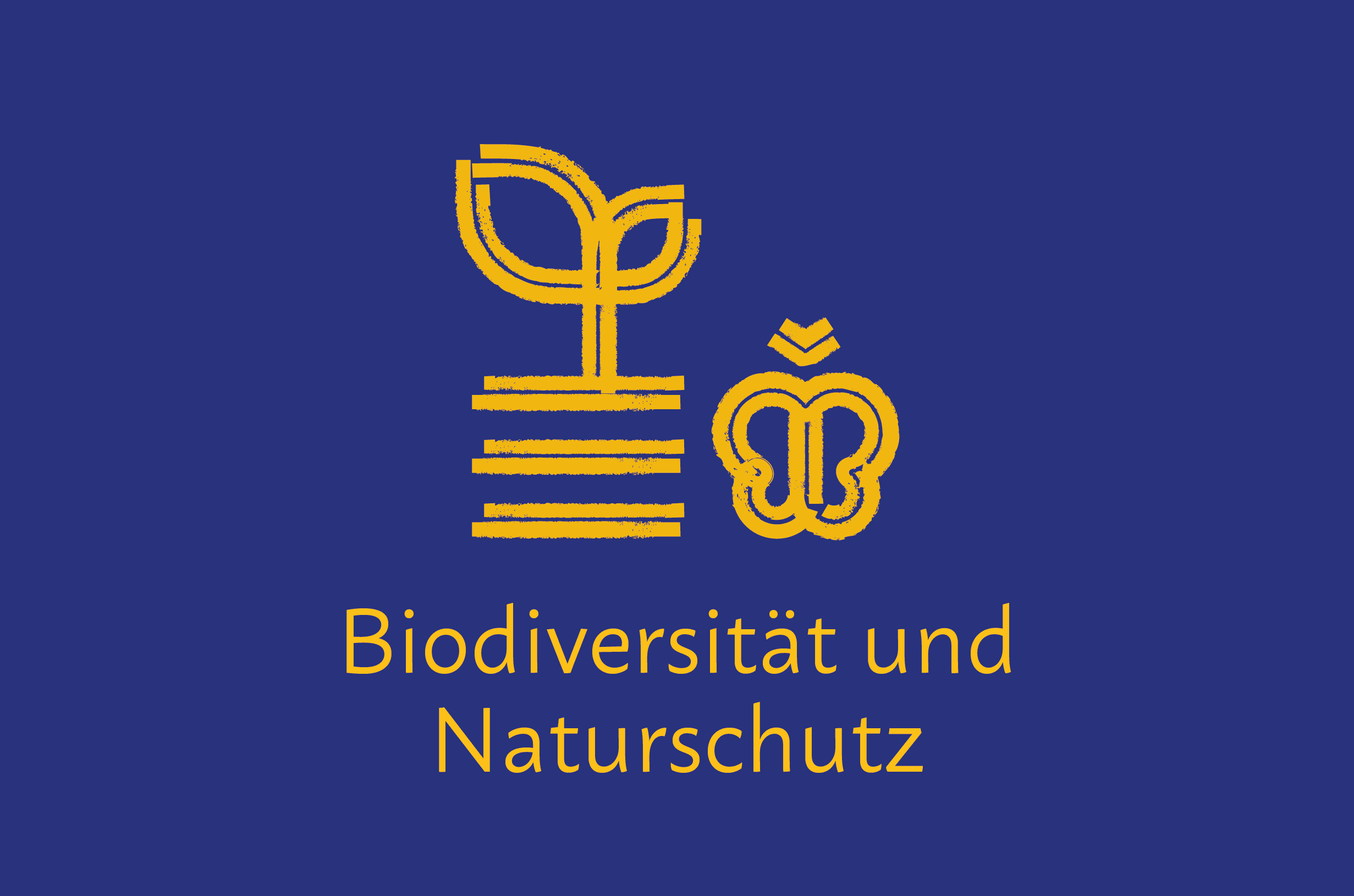 Pflanzen- und Schmetterling-Piktogramme. Text im Bild: „Biodiversität und Naturschutz“