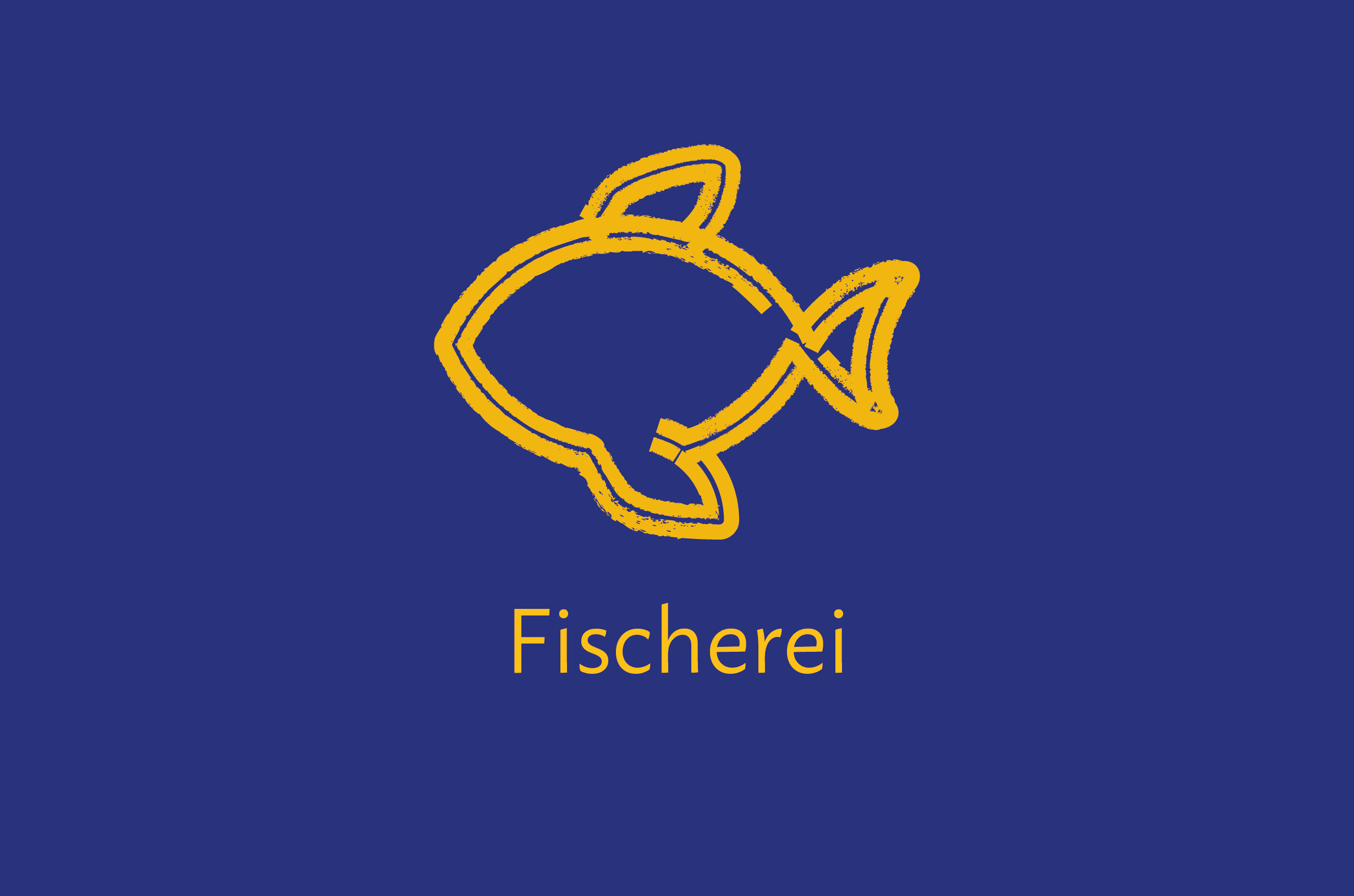 Fisch-Piktogramm. Text im Bild: „Fischerei“