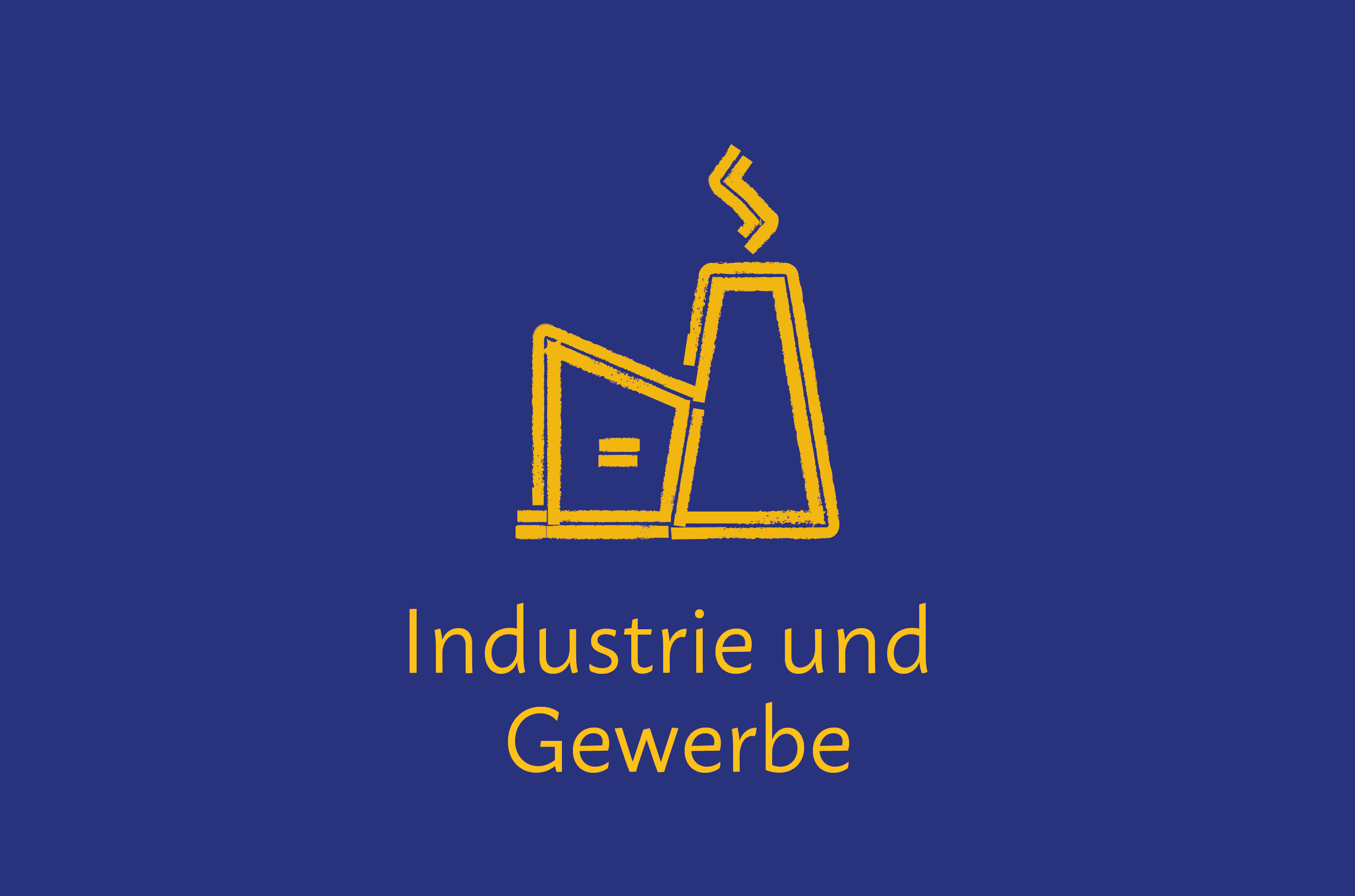 Fabrik-Piktogramm. Text im Bild: „Industrie und Gewerbe“