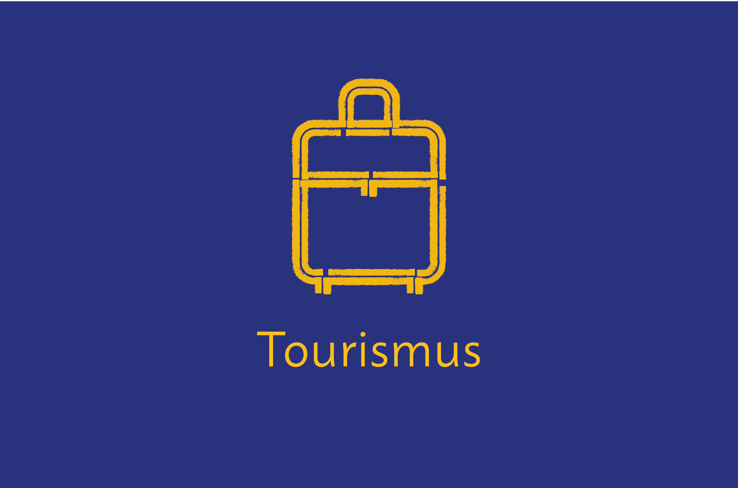 Koffer-Piktogramm. Text im Bild: „Tourismus“