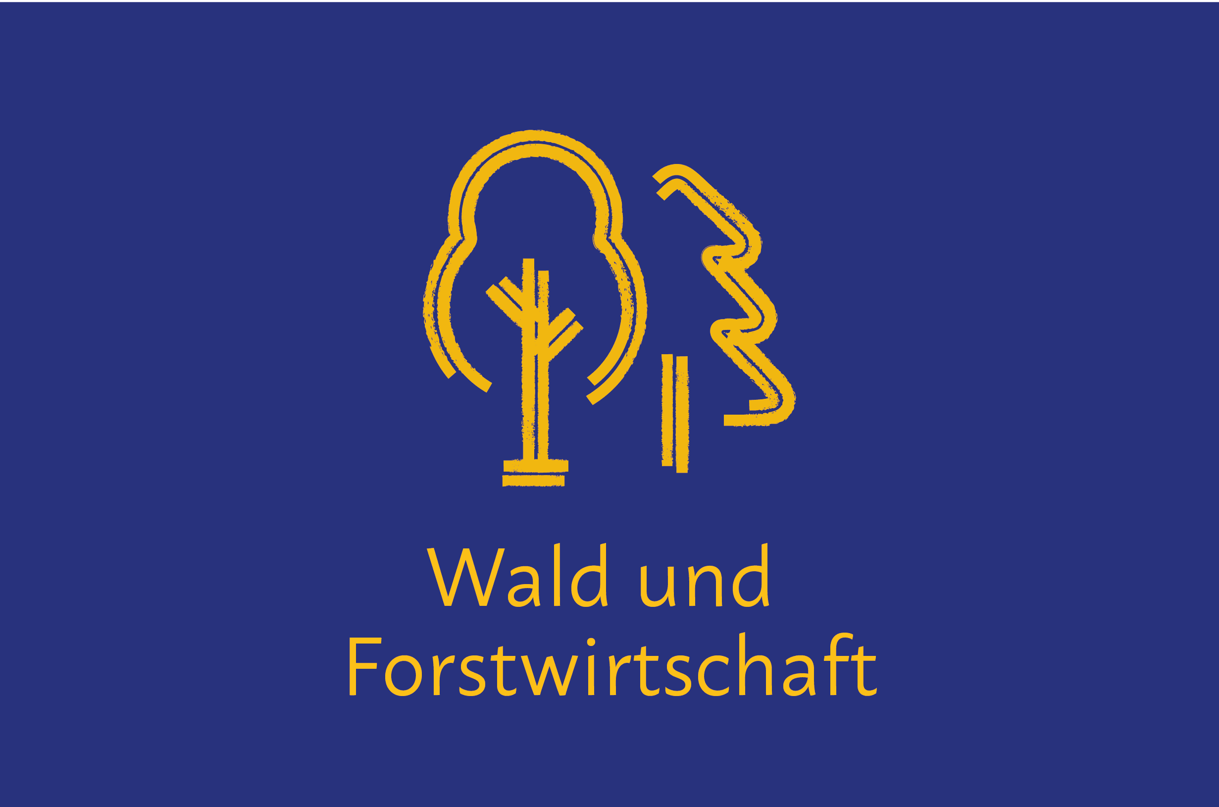 Wald-Piktogramm. Text im Bild: „Wald und Forstwirtschaft“